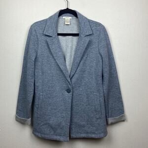 Women’s Business Casual Blazer Jacket M Chambray Blue 100% Cotton